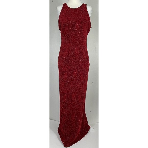 Vintage y2k 90s Cache Prom Formal Dress Glitter Maxi Fitted M Red Whimsical USA - Picture 2 of 16
